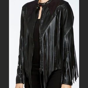 Blank NYC faux leather fringe jacket size small
